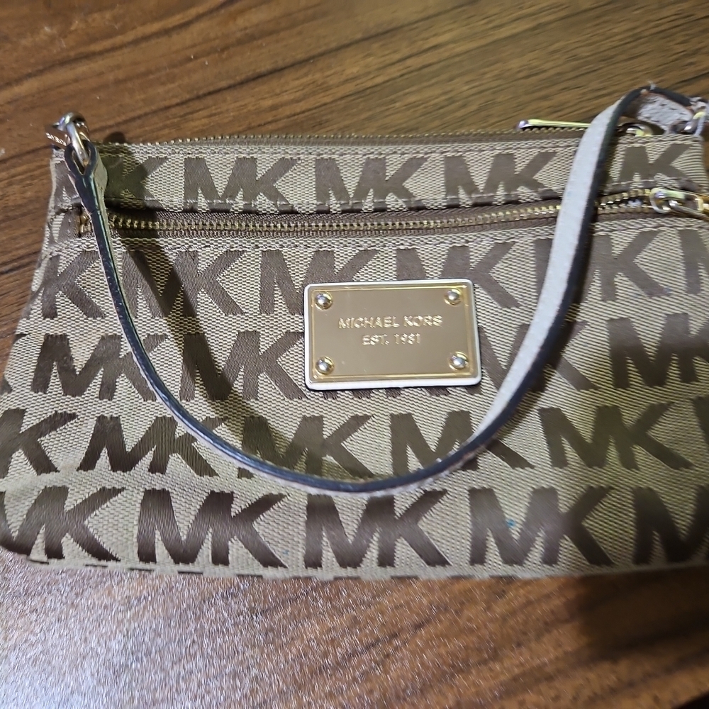 Michael Kors Brown and Tan Logo Clutch